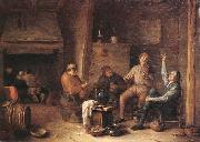 A tavern interior with peasants drinking and making music